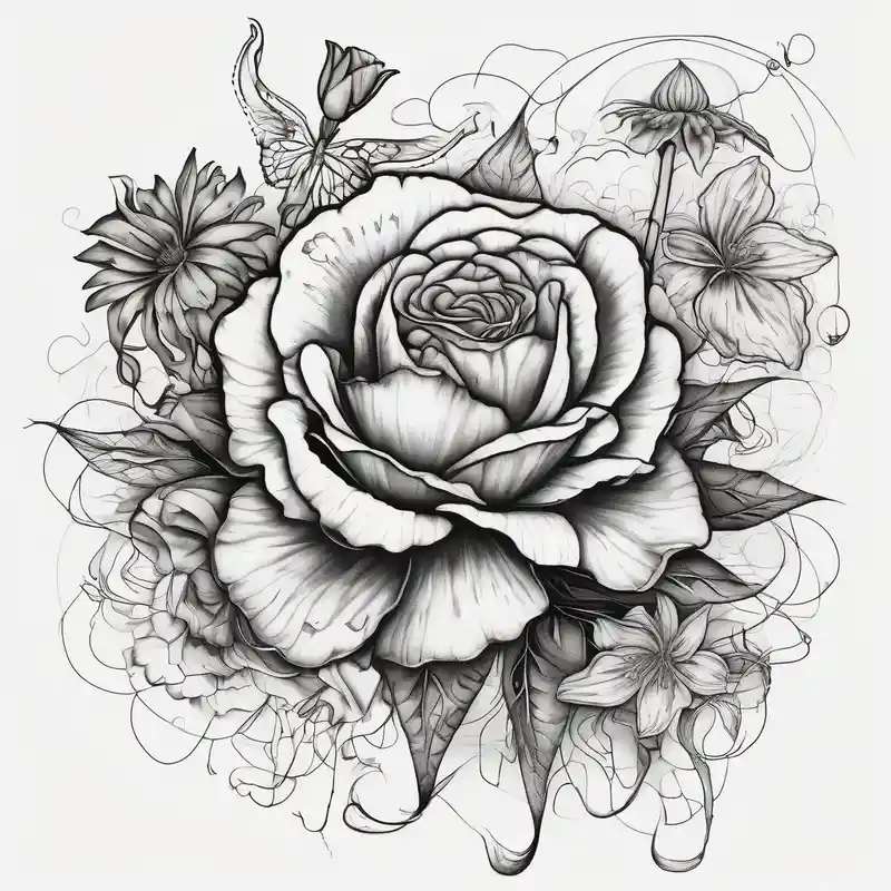 surreal style Idées de tatouages Second Skin en 2025 about a vibrant and watercolor tattoo with one rose